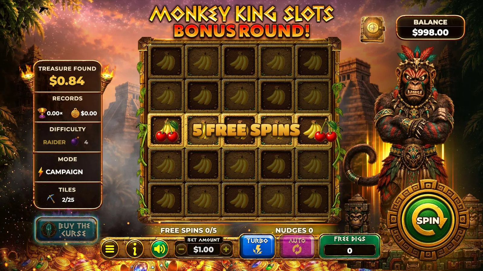 In-game: 5 free spins awarded
